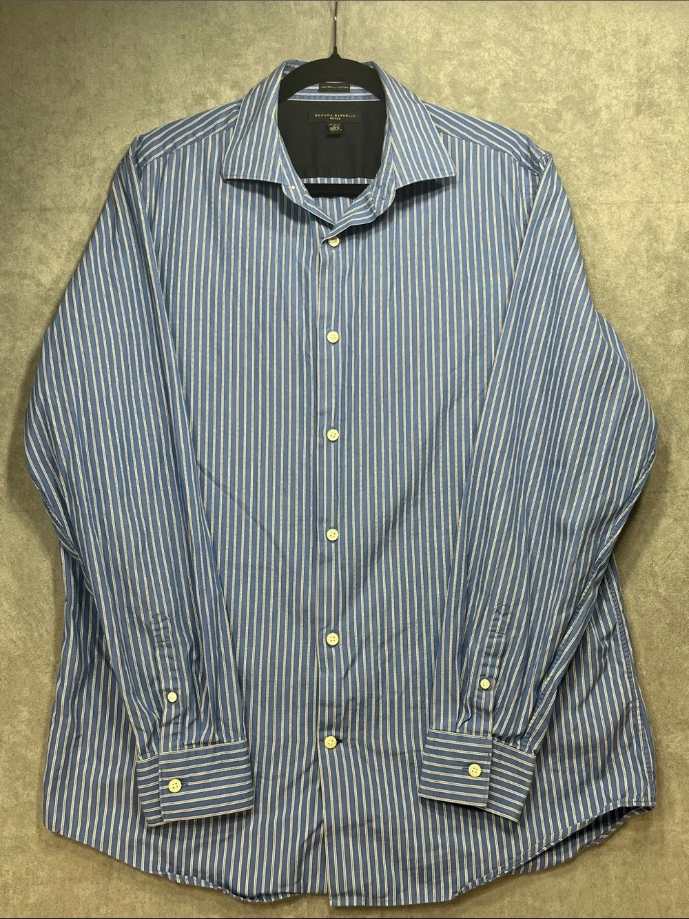 Banana Republic Men’s L 16-16.5 Fitted Blue Stripe Cotton Dress Shirt